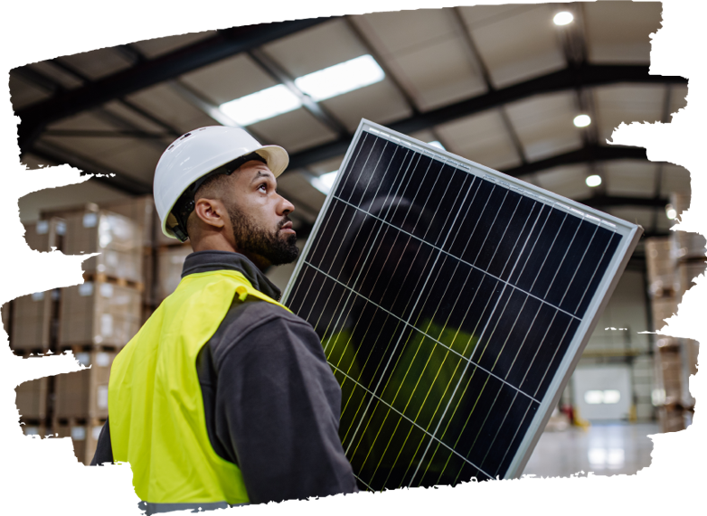 Worker with Solar Panel